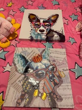 Whimsical Dog Art Canvases - Colorful Glasses Pop